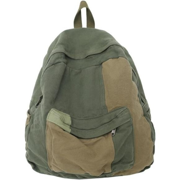 Vintage canvas backpack patchwork boho hippie grunge travel college book bag gre - Picture 7 of 7